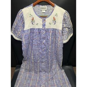 Vintage Crowntuft Housecoat Dress Nightgown Large Embroidered Floral Snap Up. A3